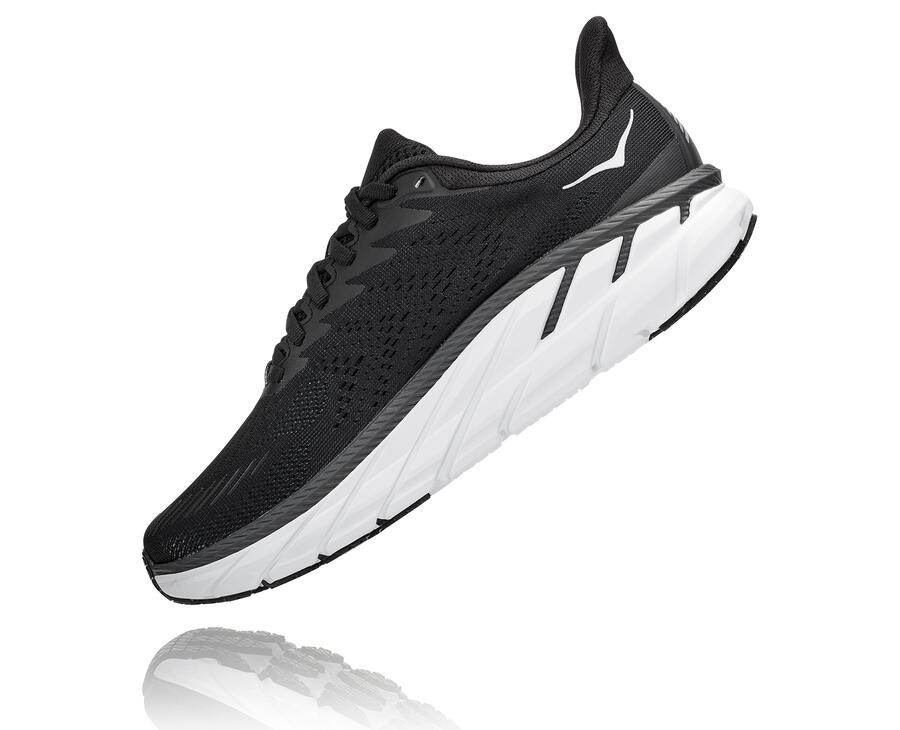 Hoka Australia One One Clifton 7 - Womens Running Shoes Black/White - SFYRW-0327